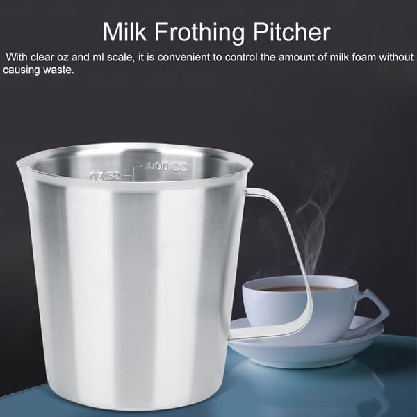 1000 ml mælkeskummerkande i rustfrit stål med skala til latte art