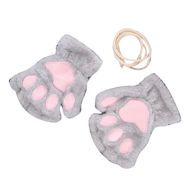 Kissan tassukäsineet talviset söpöt paksunnetut lämpimät sormettomat sumeat pehmokäsineet naisten tytöille harmaa keskikoko