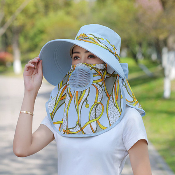 Kvinder ansigt solhat UV-beskyttelse Åndbar letvægts bred skygge ansigtshalsdæksel Fiskehat til klatring Cykling Blå