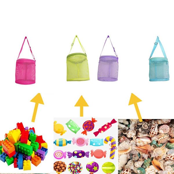 Barnas Seashell Mesh Bag Tote Cylinder Shell Samleposer Strandleketøypose med Glidelåser Justerbare Bæreseler Skatt Sandkasser Nettpose
