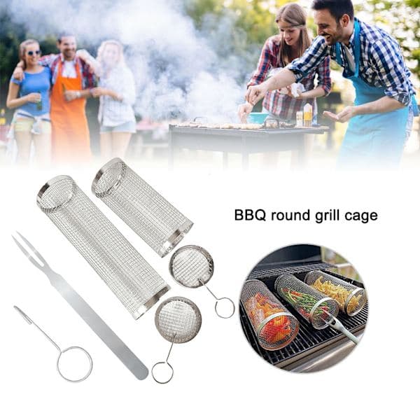[02]1 pc Cylindrical Stainless Mesh BBQ Basket 1PCS Small