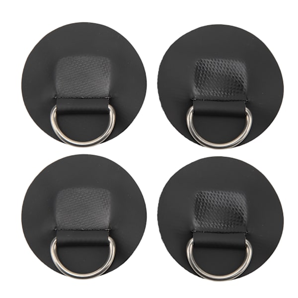 4 stk. sorte PVC D-ring puder til oppustelige både, kajakker og kanoer - rustfrit stål, rund form