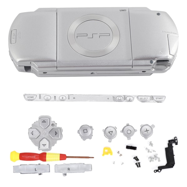 Erstatningsskall i ABS-materiale for PSP1000-konsoll med skrutrekker, sølv