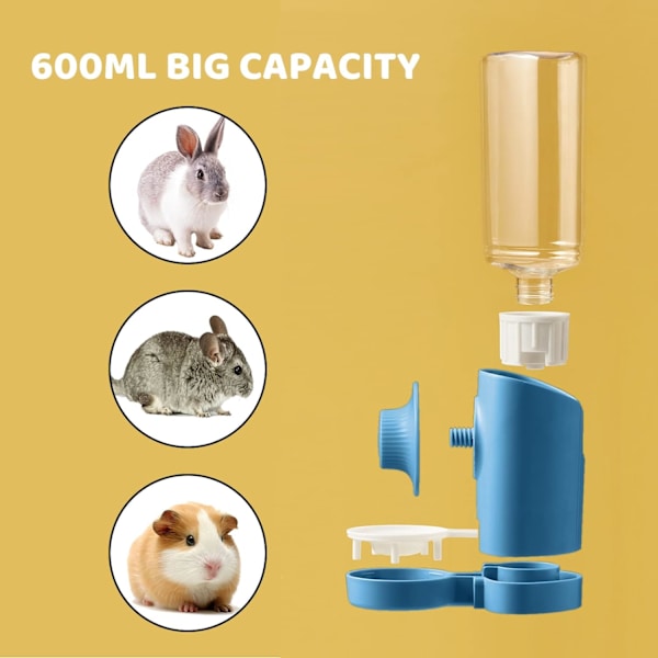 Kaninvattenbehållare, 600ML Hängande Kanindrinkare Automatisk Marsvinsmatningsflaska Anti-Dropp Hamstermatningsflaska för Kanin Chinchilla Marsvin