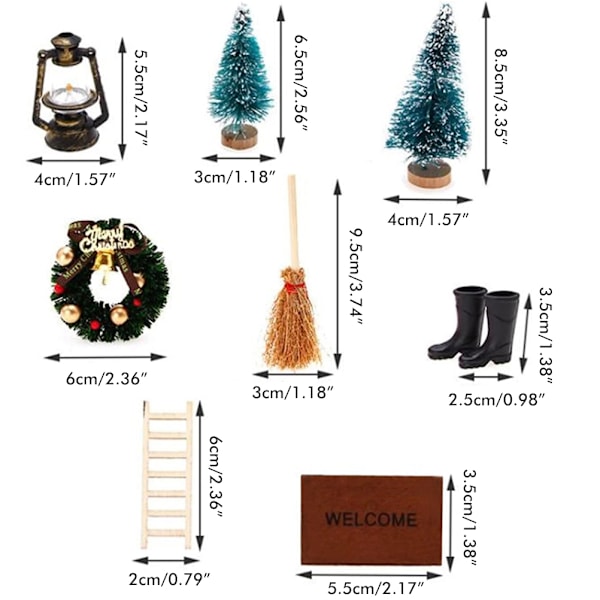 12 st Mini Tomte Dörrtillbehör Julset Julstövlar Lykta Dekorativ Krans Stege Kvast Juldockhusset