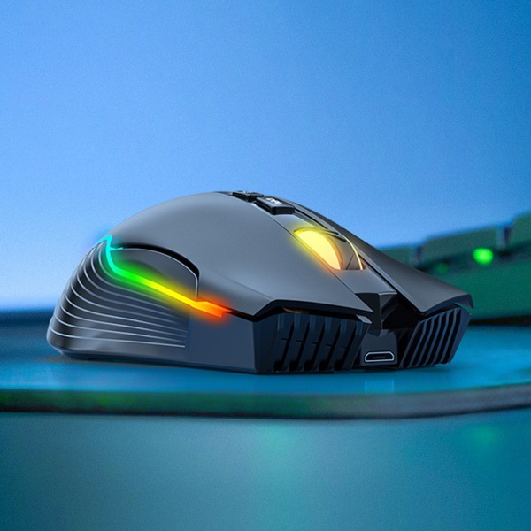 Trådløs Mus USB Genopladelig Ergonomisk Trådløs Spilmus til Bærbar PC Computer Sort