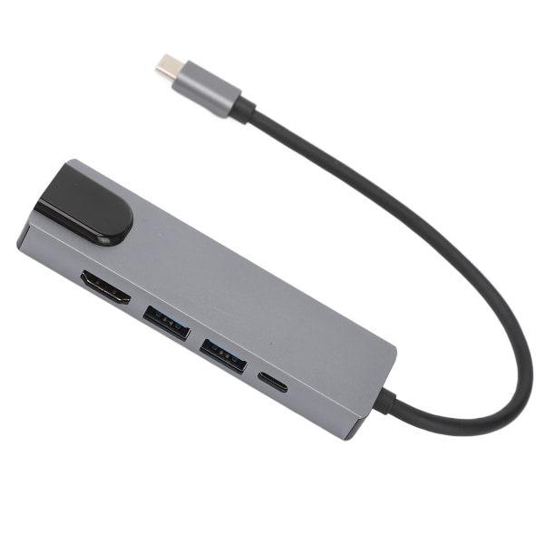 5 i 1 Typ C Hub Aluminiumlegering Silver Grå Höghastighets USB C Dock Multiport Adapter för Typ C-enhet