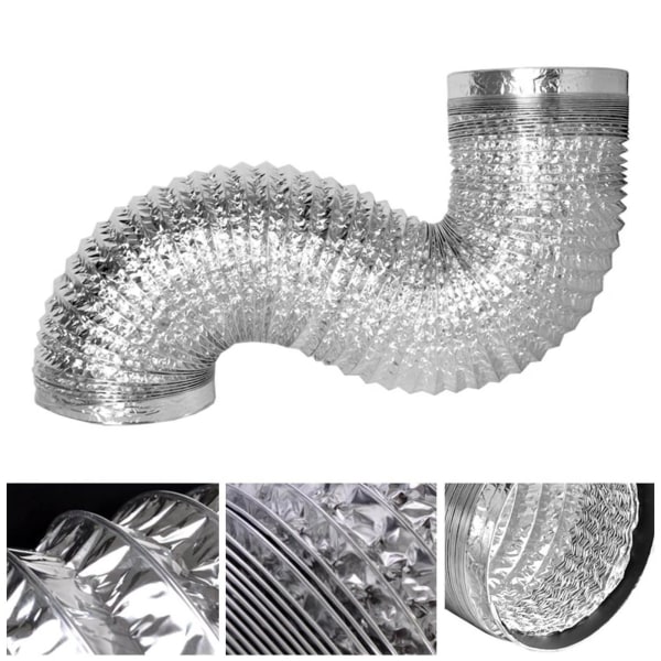 Ventilasjonsslange 4 tommer Fleksibel Dobbeltsidig Aluminiumsfolie Kanal Ventilasjonsrør 4 Lags Beskyttelse Lekkasjesikker Luftkanal 10m/393.7in
