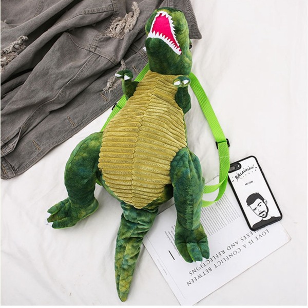 Børn dinosaur rygsæk tegneserie 3D dinosaur form blød plys børn søde dyr rygsæk til rejseskole Camping Grøn- W