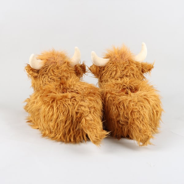 Highland Cow Plys Scottish Highland Cow Longhair Cow Cartoon Home Bomuldssko Lille størrelse: Indersålængde 24,2 cm