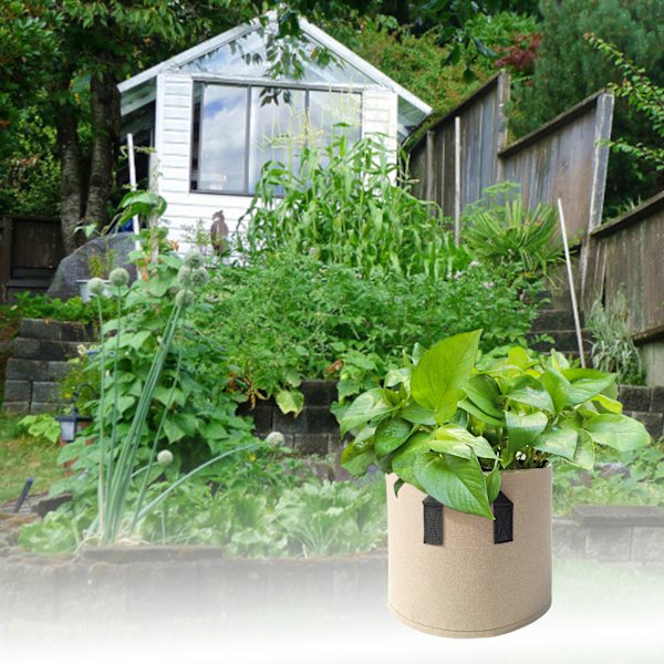 (Pakke med 5) Tykke Filtplanteposer Ikke-vevde Treplanteposer - 3 Gallons Dobbelthåndtak (25 * 22 CM)