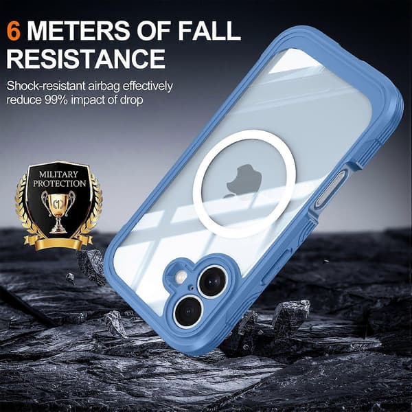 【bt02】For iPhone 17 Magnetic Case PC + TPU Phone Case with Tempered Glass Screen Protector Sky Blue