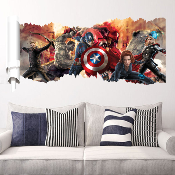 För Marvel Avengers Vinyl Smashed Wall Art Decal Stickers Sovrum Pojkar Flickor 3D L