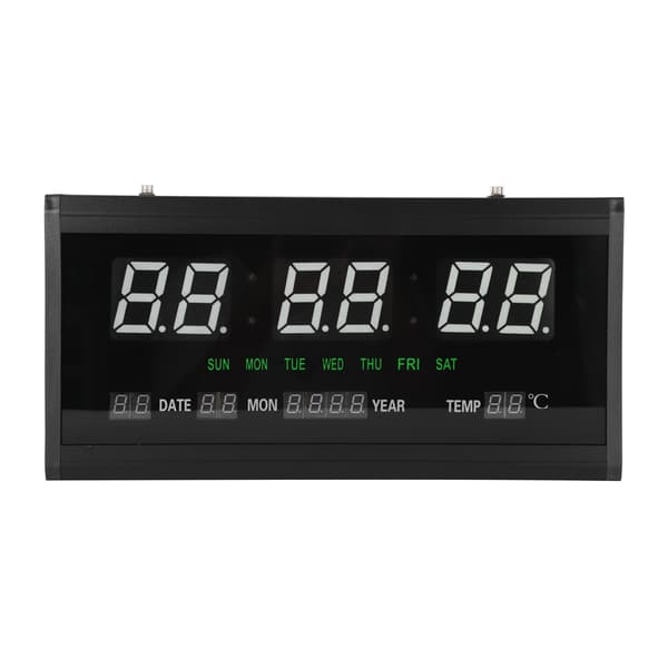 LED Digital Evighetskalender Väggklocka Svart Ram Gröna Siffror EU-kontakt 110-220V