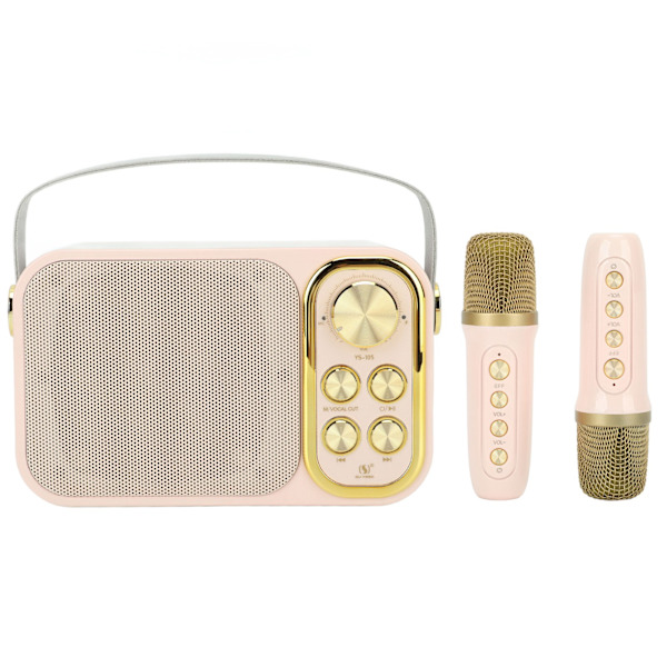 Karaokemaskin med 2 mikrofoner Allt-i-ett-maskin Bärbar Bluetooth Sångmaskin för Hemfest Rosa