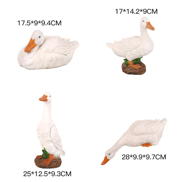 (Liten liggande vit and) Utomhussimulerad anddekoration innergård trädgård pool fiskdamm vattenlandskap dekoration landskapsarkitektur layout harts hantverk