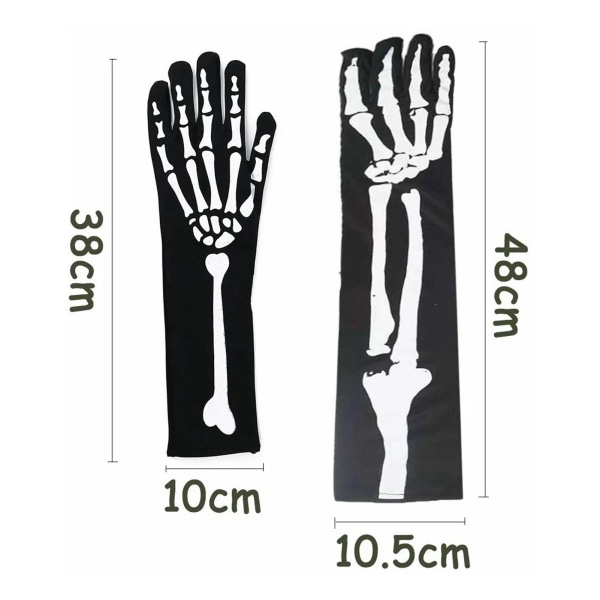 2 stk Hodeskallehansker Full Finger Claw Soft Ghost Bone hansker for Halloween Cosplay Party Lang 18,9 X 4,1 tommer fri størrelse