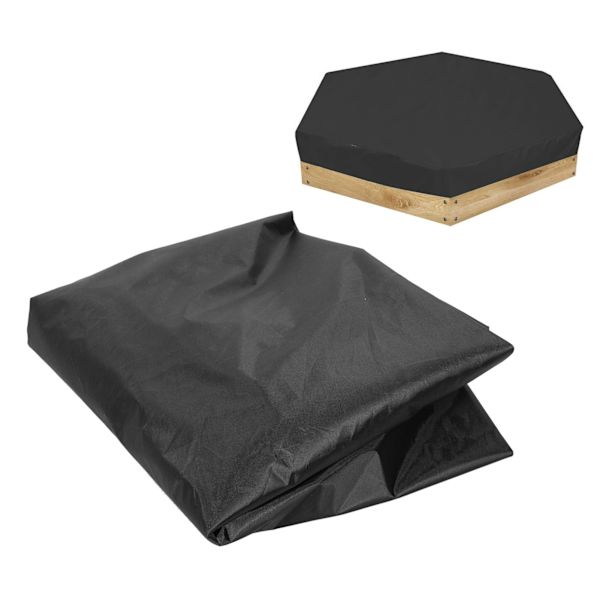 Vandafvisende Sekskantet Børnesandkasse Dæksel Beskytter Have Badebassin Solskygge Sort 140x110x20cm