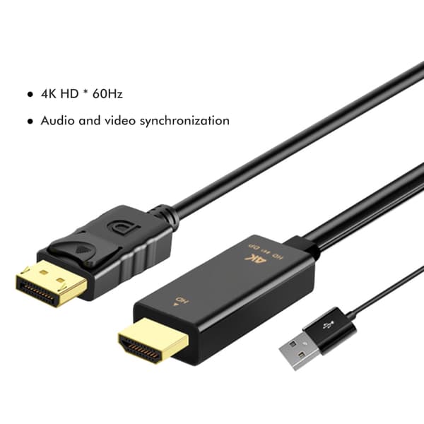 4K 60Hz HDMI til DisplayPort Adapter Konverter 1.8M USB Kabel til Notebook Desktop Computer
