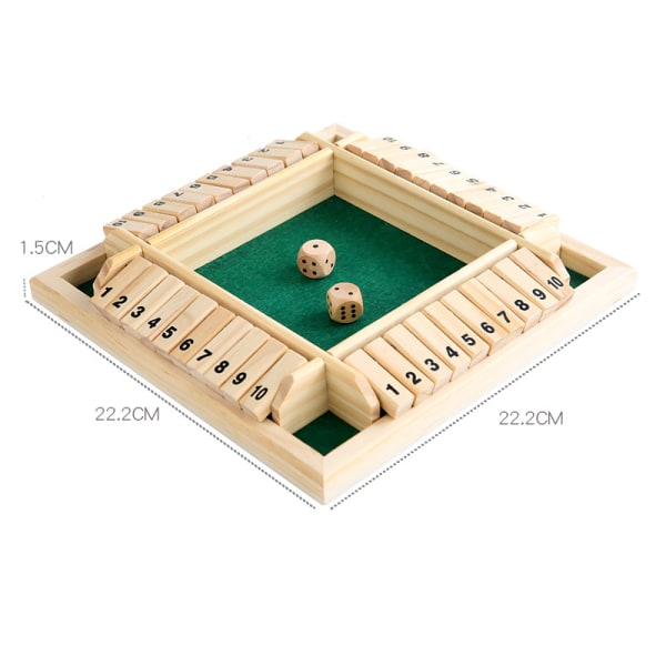 Shut the Box -noppapeli (2–4 pelaajaa) älykkäille lapsille ja aikuisille [4-puolinen suuri puinen lautapeli, noppa- ja sulje-laatikon säännöt] Älykäs oppimispeli