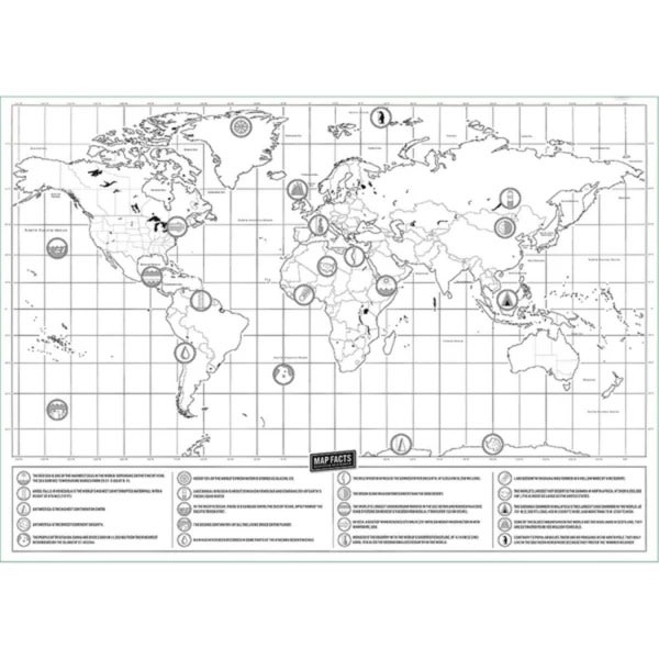 Kart med Scratch / Scratch Map / Verdenskart - 42 x 30 cm Gull