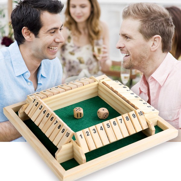 Shut the Box Dice Game av (2-4 spelare) för smarta barn och vuxna [4-sidigt stort träbrädspel, tärningar och regler för stängning av lådan] Smart spel för lärande