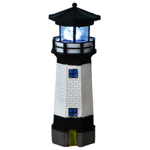 Harpiks solar roterende fyrtårn LED-lys udendørs dekorative ornamenter havelys landskabslys sort fyrtårn- W