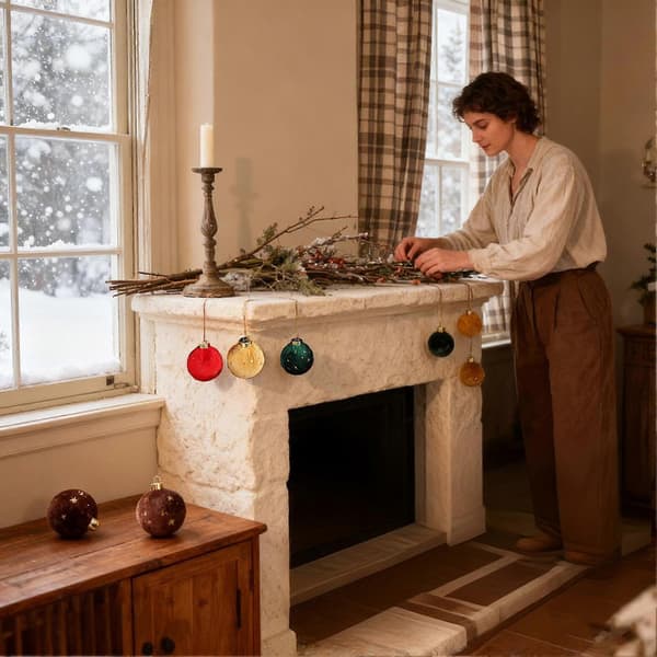 【02】Flocked Ornament Balls Rustik Bondegårdsindretning Julepynt Sæt Til Soveværelse Badeværelse Vinter B