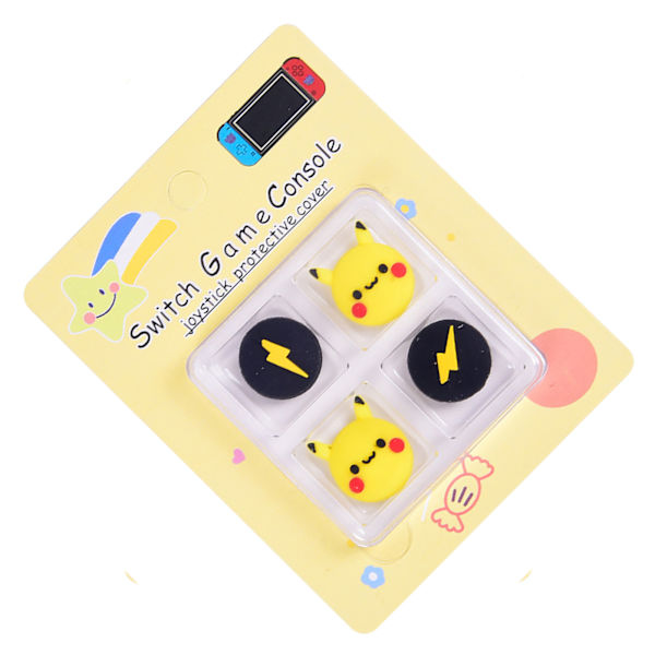 Silikon Joystick-skydd Söt Cartoon Ergonomisk Repskyddande Spel Tumgreppsskydd för Switch Lightning och Pikaqiu 4 st