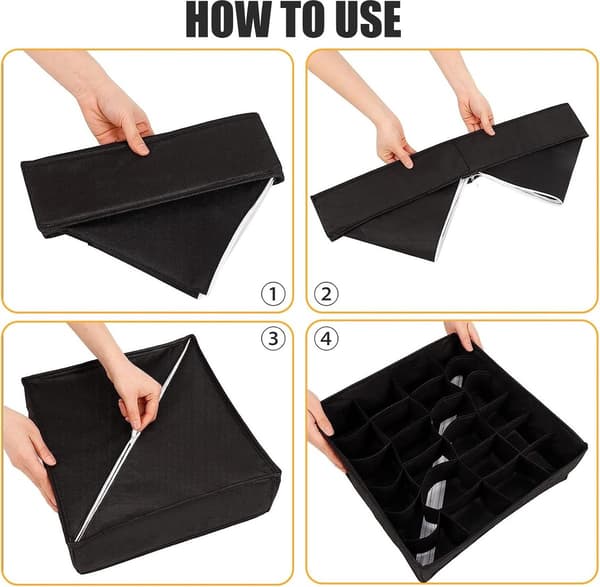 Underwear Storage Boxes - 2 pcs 24 Compartment Drawer Organizer Bra Socks Foldable Drawer Divider for Wardrobe Foldable for Underwear, Bras, Socks,_yu