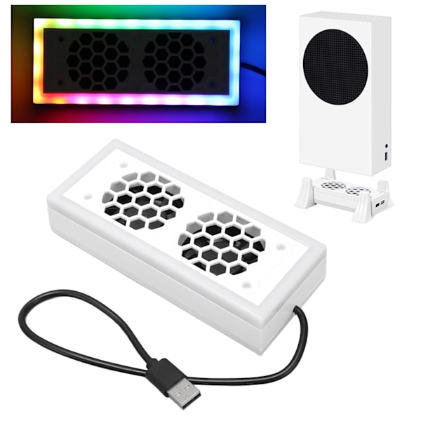 Spelkonsolkylare med Justerbar RGB-belysning, Dockningsstation med 2 Extra USB-portar för XBOX Series S