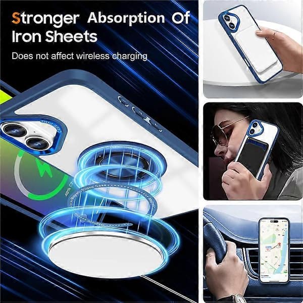 Compatible with iPhone 16 Case Magnetic Ring Holder Support PC+TPU Phone Cover Blue