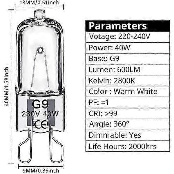 G9 halogenlampor 60W, 230V, 10-pack 60W 40W