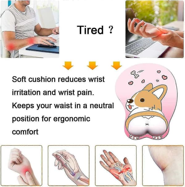 Musemåtte med håndledsstøtte Gel Ergonomisk 3D Musemåtte Anime Corgi Hund Musemåtte Gaming Musemåtte til PC Bærbare computere (pink) G
