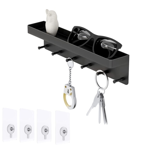 6-krokar väggmonterad nyckelhållare, portabel liten väggmonterad nyckelhållare, ingen borrning krävs, dekorativ väggmonterad nyckellåda för nycklar och postförvaring