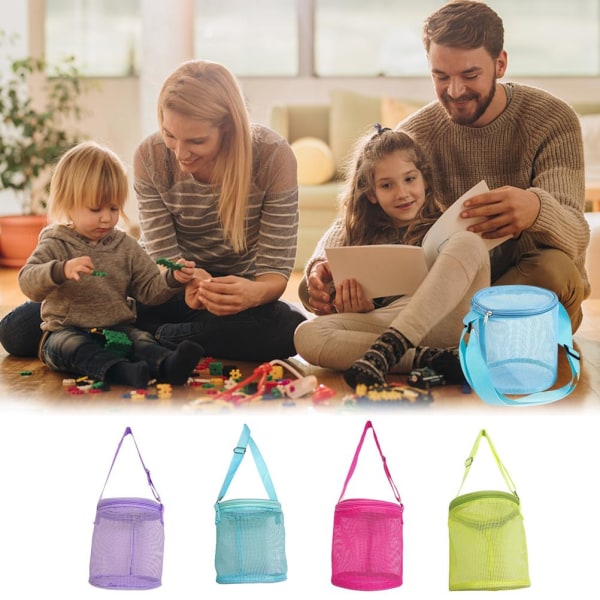 Barnas Seashell Mesh Bag Tote Cylinder Shell Samleposer Strandleketøypose med Glidelåser Justerbare Bæreseler Skatt Sandkasser Nettpose