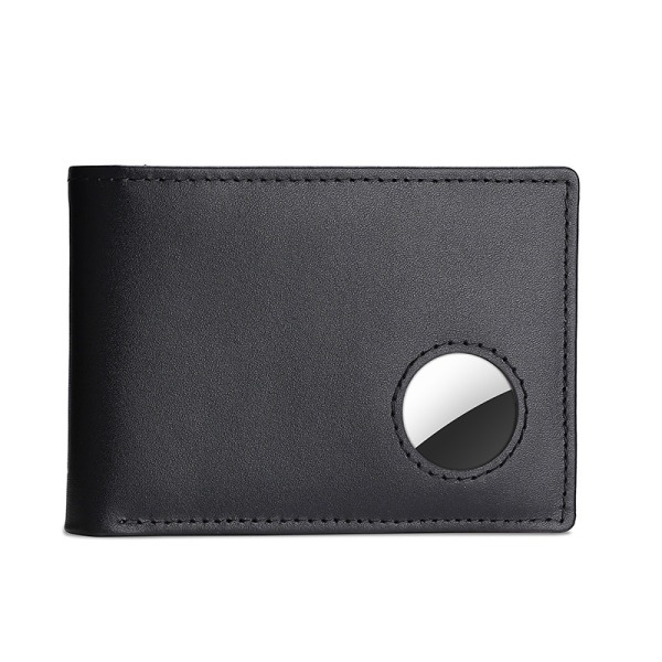 svart Air Tag-lommebok for menn - Stor AirTag RFID-blokkerende bifold-lommebok med 2 ID-vinduer og integrert AirTag-holder