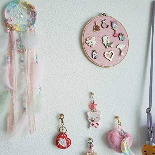 (Pink)Broche hængende vægdisplay Opbevaring Smykkeholder Emaljeøreringe Halskæde Pailletter Pin Board med stjerner, Pin Collection Display, Canvas/Læder