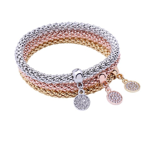 3 stk. Modelegering Diamant Indlagt Elastisk Armbåndsæt til Mænd og Kvinder