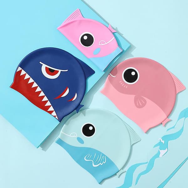 Barnens badmössa 3D tecknad design simmössa flexibel silikon vattentät Light Blue Whale - Medium