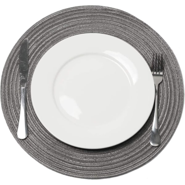 Set om 6, grå 38 cm, flätad polypropen och bomull bordstabletter Rund bordstablett