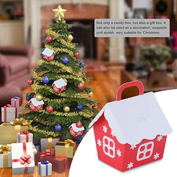 100 st julpresentaskar för fester, julgodisaskar i papper, husformade presentaskar för fester