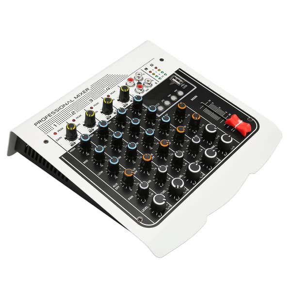 4-kanals Bluetooth USB Mini Lydmixer med DPS-processor Digitalt display RCA EU-stik 100-240V