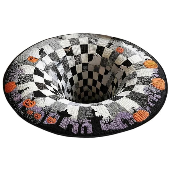 3D Halloween-tæppe - Optisk illusionstæppe med skelet- og græskardesign, blødt og vaskbart, perfekt til stue, badeværelse 4 40X40
