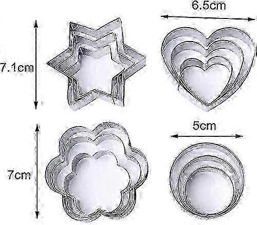 12-delt hjerteformet kakeform, metallkakeform, kakeform i rustfritt stål, bakeform, myk sukkerkake sjokoladehjerte, stjerne, Fl