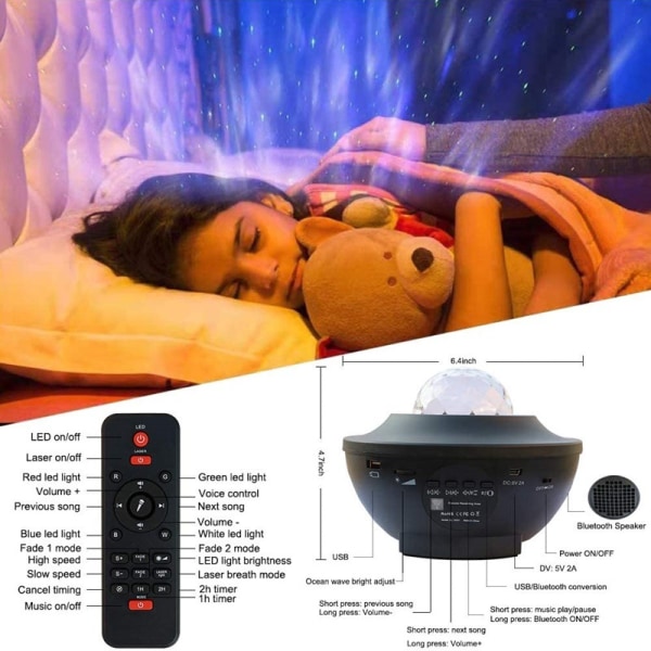 Black Star Sky-projektor, Galaxy LED-takprojektorlampe, Star Sky Night Light Stjerneprojeksjonslys med timer, Bluetooth til jul/barne-gif