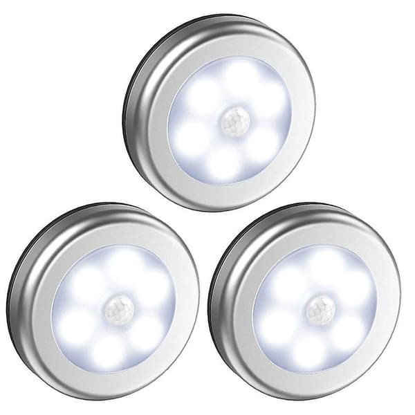 LED Infrarød Bevægelsessensor Lys Magnetisk Rund Garderobe Skab Natlampe White Shell