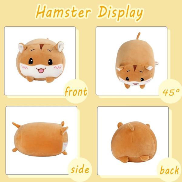 8 tum söt gul hamster plyschdjur fylld djur cylindrisk kropp kudde, super mjuk tecknad kramdjur gåvor för sängkläder, barn sovande kawaii kudde