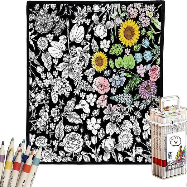 Koselig Doodle-teppe, DIY Doodle-teppe for voksne Fargeleggingsteppe med tusjer A 1set