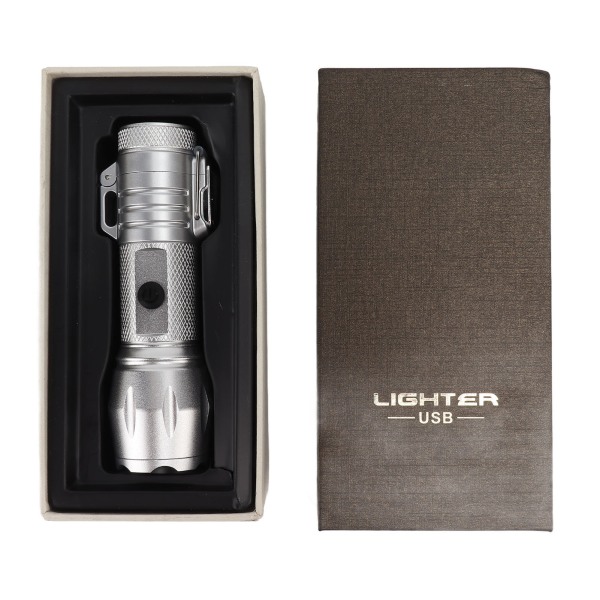Elektrisk lighter Vanntett vindtett aluminiumslegering bærbar lighter med lommelykt 3,7v sølv-W